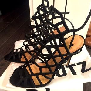 Gladiator black suede Italian sandals